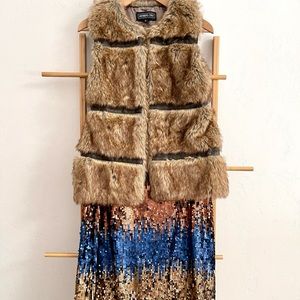 Boho Soft Brown Faux Fur and Vegan Leather Sleeveless Cold Winter Warm Vest